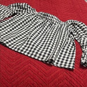 Black and White Checkered Women's off-the-shoulder Top
